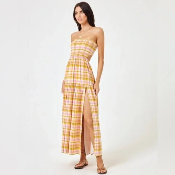 NWT LSPACE Tina Cutout Smocked Maxi Sun Cover Up Resort Coastal Beach Dress XL - Picture 4 of 6